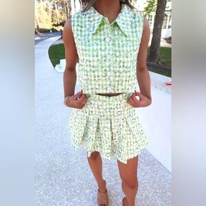 Queen of Sparkles Tweed Skirt and Top Set Green/White